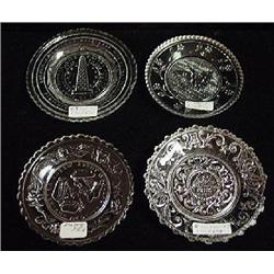 FOUR CLEAR LACY PRESSED GLASS CUP PLATES