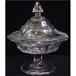 CLEAR PRESSED GLASS COVERED COMPOTE