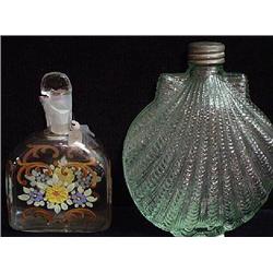 AN AQUA CLEAR PRESSED GLASS SEASHELL SHAPED PERFUME / COLOGNE BOTTLES
