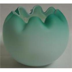 SHADED BLUE BLOWN SATIN OVERLAY ART GLASS ROSE BOWL