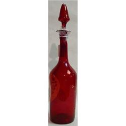 BOHEMIAN RED APPLIED ON CLEAR BLOWN GLASS WINE DECANTER