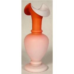 PAIR OF SHADED PINK SATIN OVERLAY ART GLASS FOOTED VASES