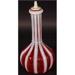 OPALESCENT STRIPED CRANBERRY BARBER'S BOTTLE