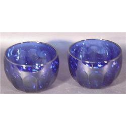 PAIR OF RARE COBALT BLUE, BLOWN MOLDED, 12 PANELED FLINT GLASS FINGER BOWLS