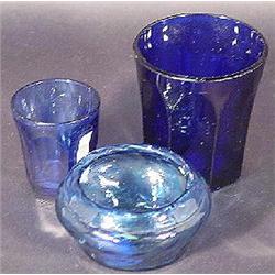 THREE SMALL PIECES OF COBALT BLUE GLASSWARES
