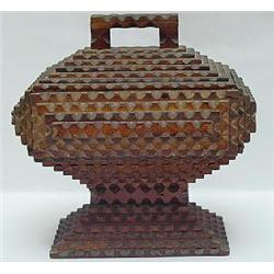 RECTANGULAR FOOTED WOODEN "TRAMP ART" RECTANGULAR BOX