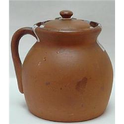 REDWARE COVERED BEAN POT