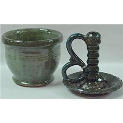 TWO PIECES OF GLAZED REDWARE POTTERY