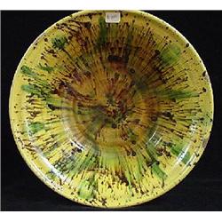 LARGE ROUND REDWARE DEEP SIDED BOWL