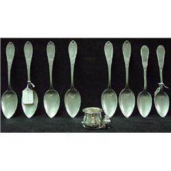 EIGHT ENGLISH "BRITANNIA METAL" TABLESPOONS