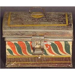 A PENNSYLVANIA DECORATED TALL (TIN) TRINKET BOX