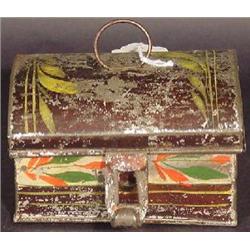 A PENNSYLVANIA DECORATED TALL (TIN) TRINKET BOX