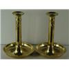 Image 1 : PAIR OF ENGLISH BRASS SAUCER BASIN PUSH-UP CANDLESTICKS