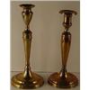 Image 1 : TWO UNMATCHED TALL ENGLISH BRASS CANDLESTICKS