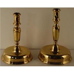 TWO UNMATCHED DUTCH BRASS CANDLESTICKS