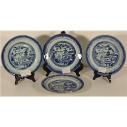 FOUR CANTON BLUE 7" TO 7 ½" PORCELAIN PLATES