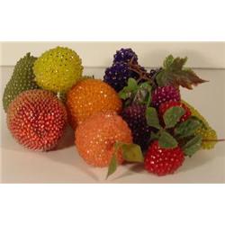 AN  ASSORTMENT OF TEN VARIE-COLOURED "PINNED" FRUIT TABLE ORNAMENTS