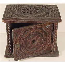 AN EARLY/MID 19TH C. "CHIP-CARVED" RECTANGULAR "FOOTWARMER" BOX