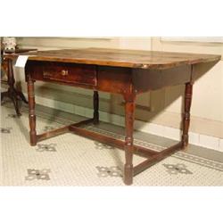 A RECTANGULAR WALNUT (3 PLANK TOP) KITCHEN WORK TABLE