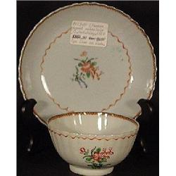 CHINESE EXPORT PORCELAIN HANDLE-LESS TEA CUP AND MATCHING SAUCER