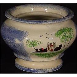 BLUE SPONGE SPATTERWARE FOOTED SUGAR BOWL
