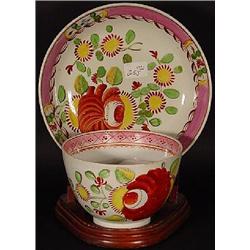 PEARLWARE HANDLE-LESS TEA CUP AND MATCHING SAUCER