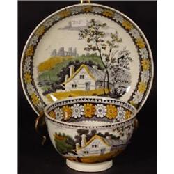 "SALOPIAN" PORCELAIN HANDLE-LESS TEA CUP AND SAUCER