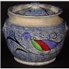 Image 1 : "PEACOCK" BLUE SPATTERWARE COVERED SUGAR BOWL
