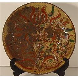 RARE SAGRAFITTO PENNSYLVANIA DUTCH REDWARE PIE PLATE