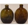 Image 1 : TWO MOLD BLOWN DARK OLIVE AMBER (HALF PINT) WHISKEY FLASKS