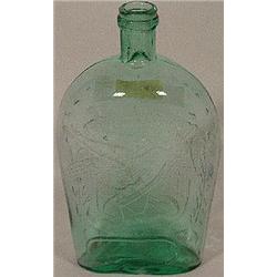 MOLD BLOWN AQUA COLOURED GLASS WHISKEY FLASK