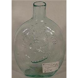 MOLD BLOWN AQUA COLOURED GLASS WHISKEY FLASK