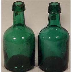 TWO DARK GREEN GLASS SODA WATER BOTTLES