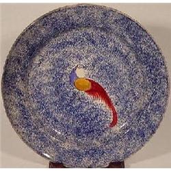 "PEACOCK" BLUE SPATTERWARE PLATE