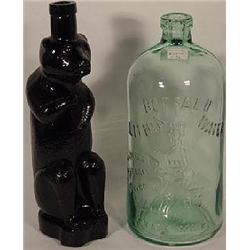 A BUFFALO LITHIA WATER 2 QUART LIGHT GREEN/AQUA PRESSED GLASS BOTTLE