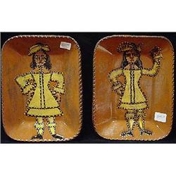 TWO TURTLE CREEK POTTERS SMALL RECTANGULAR REDWARE TRAYS