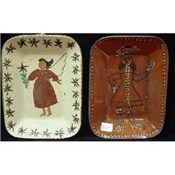 TWO TURTLE CREEK POTTERS SMALL RECTANGULAR REDWARE TRAYS
