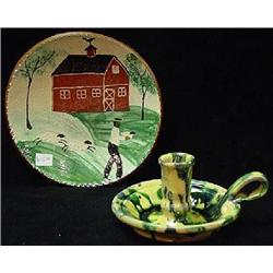 TWO PIECES OF TURTLE CREEK POTTERS GLAZED REDWARE