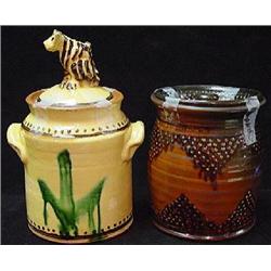 TURTLE CREEK POTTERY REDWARE COVERED JARS
