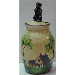 TURTLE CREEK POTTERY REDWARE COVERED JAR