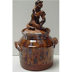 TURTLE CREEK POTTERY REDWARE COVERED JAR