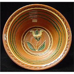 TURTLE CREEK POTTERS LARGE ROUND COILED REDWARE DEEP SIDED BOWL