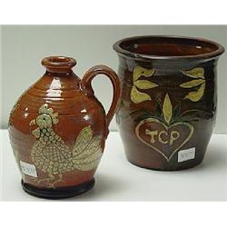 TWO PIECES OF TURTLE CREEK REDWARE POTTERY