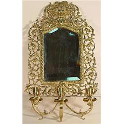 VICTORIAN BRASS MIRRORED WALL SCONCE