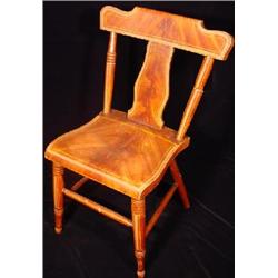 SET OF SIX RED PAINTED AND GRAINED PLANK SEATED SIDE CHAIRS