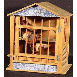 A FOLK ART  GERMAN (OR PENNSYLVANIA DUTCH) MECHANICAL ROOSTER AND HEN "SQUEEK" TOY