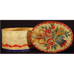 AN OVAL BENTWOOD COVERED BRIDES BOX