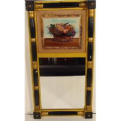 BLACK PAINTED GOLD DECORATED SHERATON TWO PART MIRROR