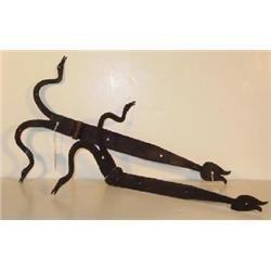 PAIR OF HANDWROUGHT IRON BIRD'S HEAD HINGES