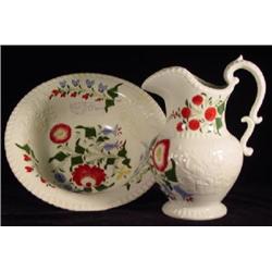 LEEDSWARE HAND PAINTED PORCELAIN WASH BASIN AND PITCHER